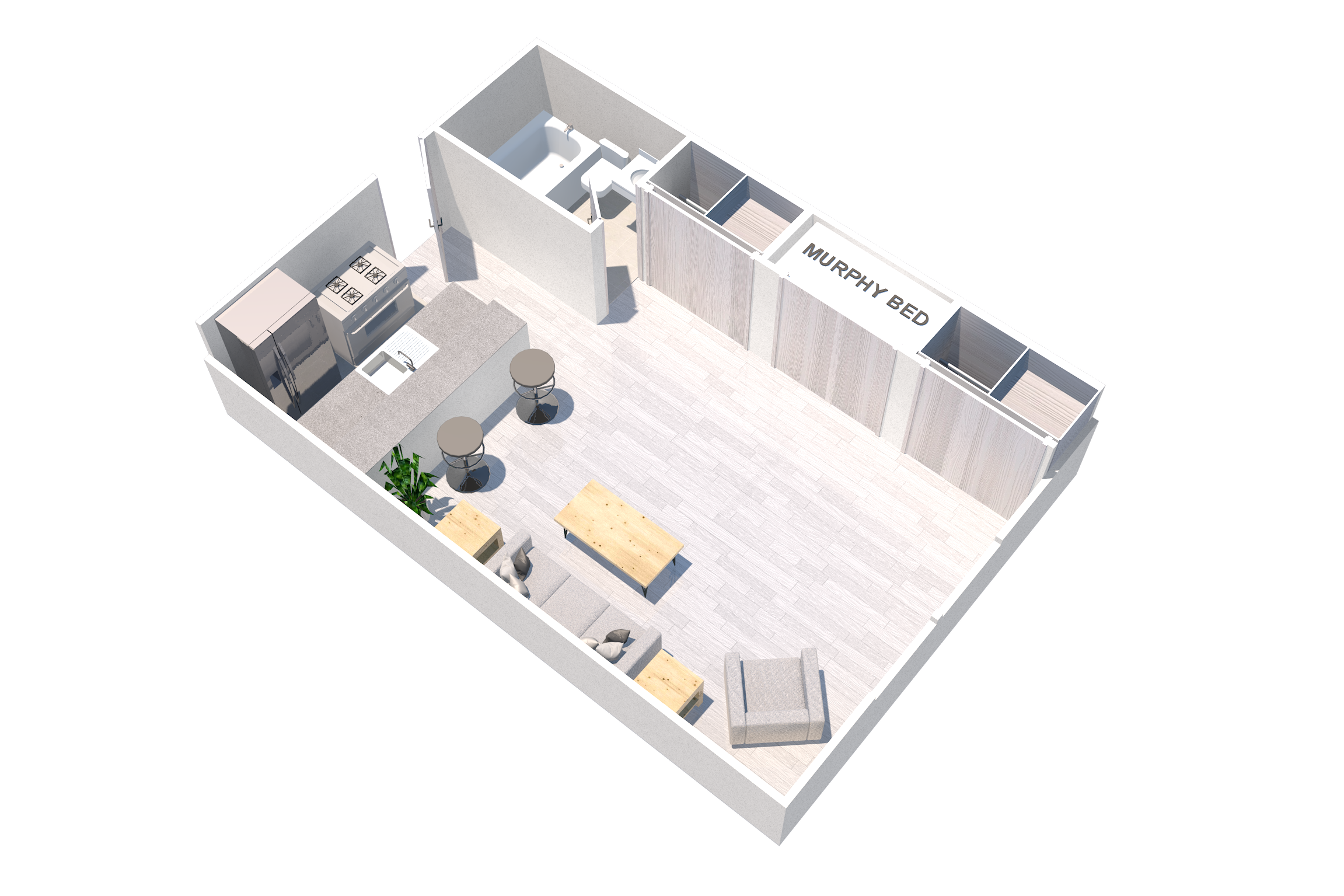 Floor plan for studio, 1 bath, 360 sqft